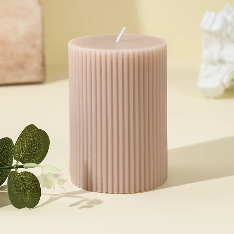 Vertical-Fluted Unscented Pillar Candle with Clean-Burn Soy-Blend Wax and Cotton Wick
