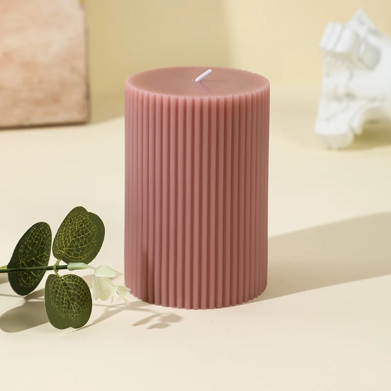 Vertical-Fluted Unscented Pillar Candle with Clean-Burn Soy-Blend Wax and Cotton Wick