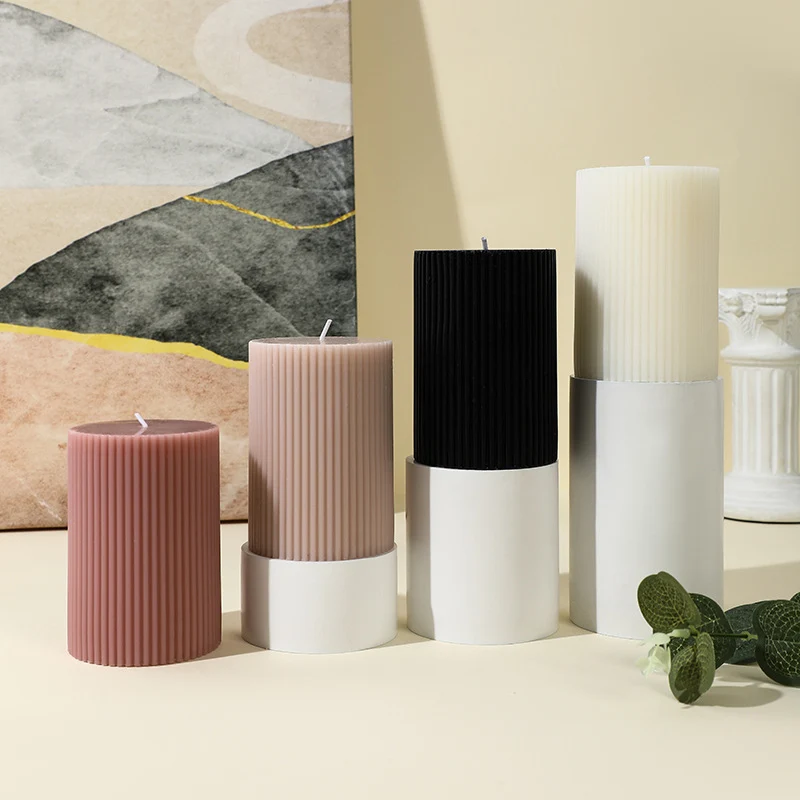 Vertical-Fluted Unscented Pillar Candle with Clean-Burn Soy-Blend Wax and Cotton Wick