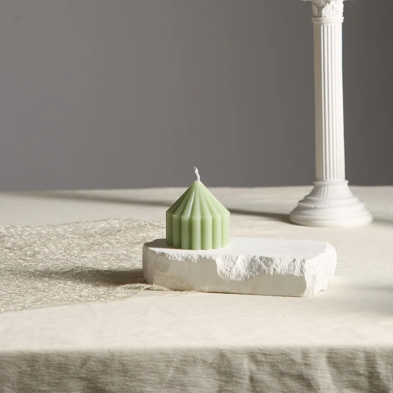 Vertical-Fluted Sculptural Pillar Candle with Pointed Faceted Top