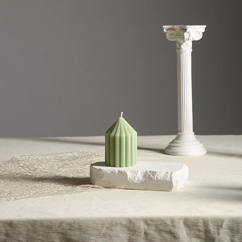 Vertical-Fluted Sculptural Pillar Candle with Pointed Faceted Top