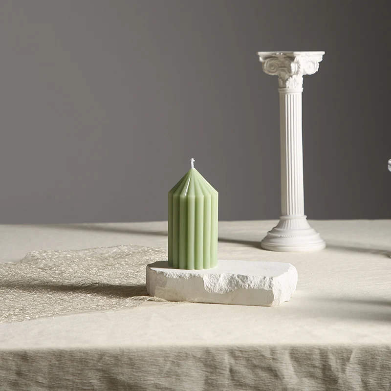 Vertical-Fluted Sculptural Pillar Candle with Pointed Faceted Top