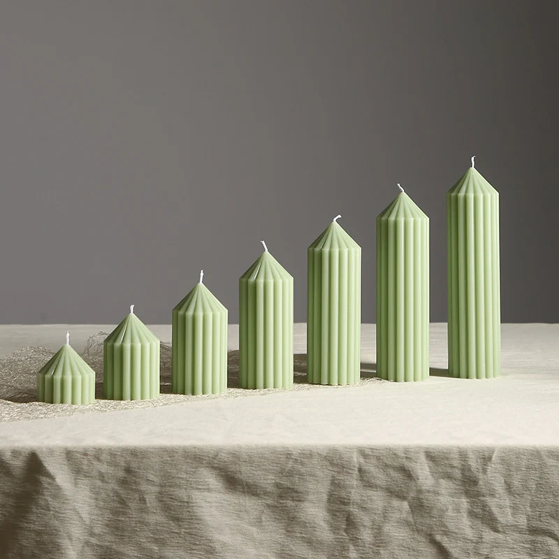 Vertical-Fluted Sculptural Pillar Candle with Pointed Faceted Top