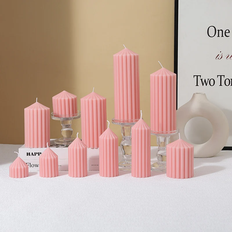 Vertical-Fluted Decorative Pillar Candle Duo