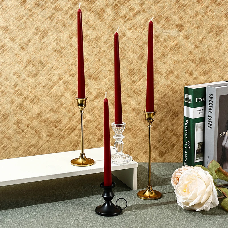 Unscented Slim Taper Candle Pair with Clear Crystal Glass Candlestick Holders