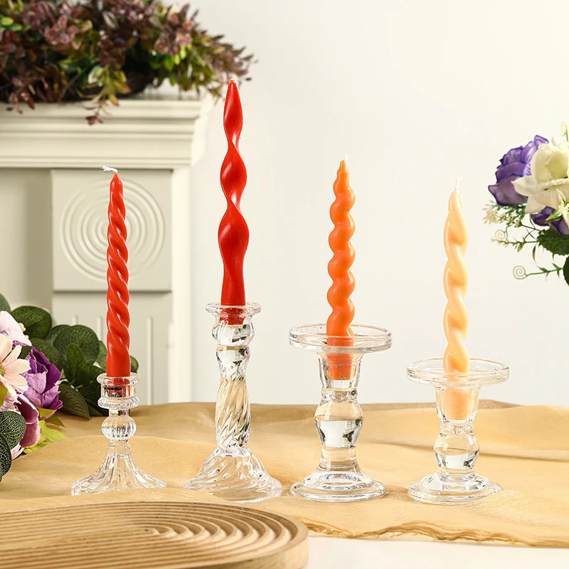 Twisted Tapered Decorative Candle Set with Sculpted Glass Holders