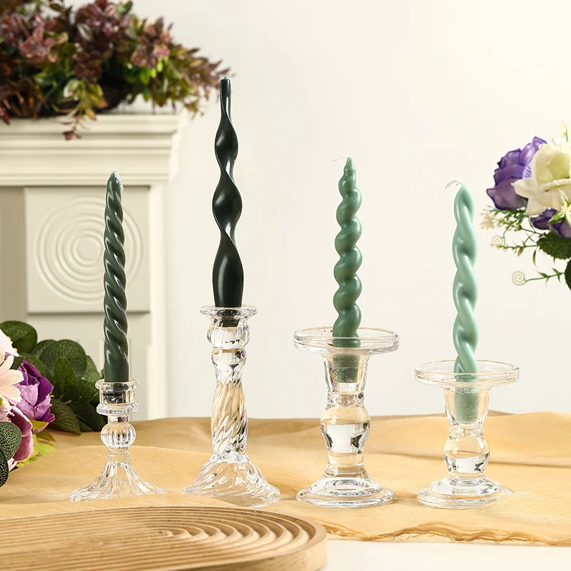 Twisted Tapered Decorative Candle Set with Sculpted Glass Holders