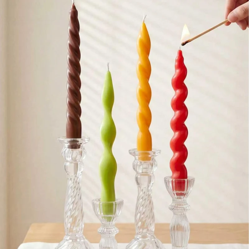 Twisted Tapered Decorative Candle Set with Sculpted Glass Holders