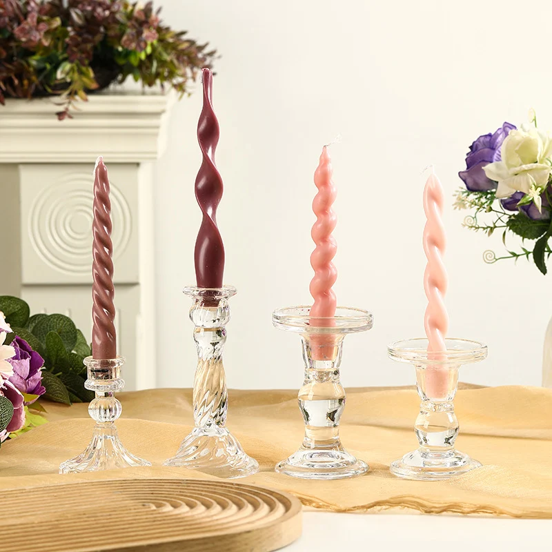 Twisted Tapered Decorative Candle Set with Sculpted Glass Holders