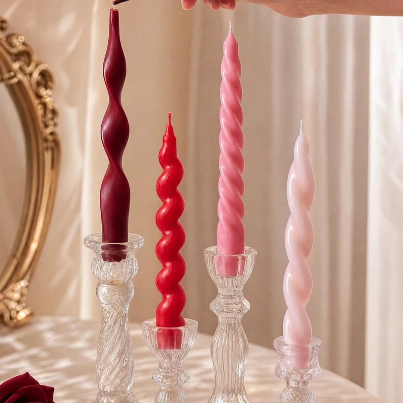 Twisted Tapered Decorative Candle Set with Sculpted Glass Holders