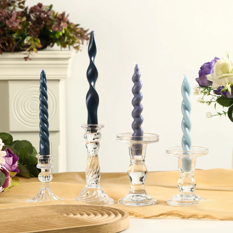 Twisted Tapered Decorative Candle Set with Sculpted Glass Holders