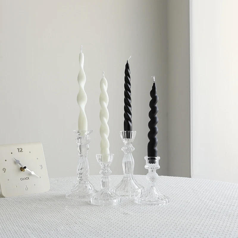 Twisted Tapered Decorative Candle Set with Sculpted Glass Holders