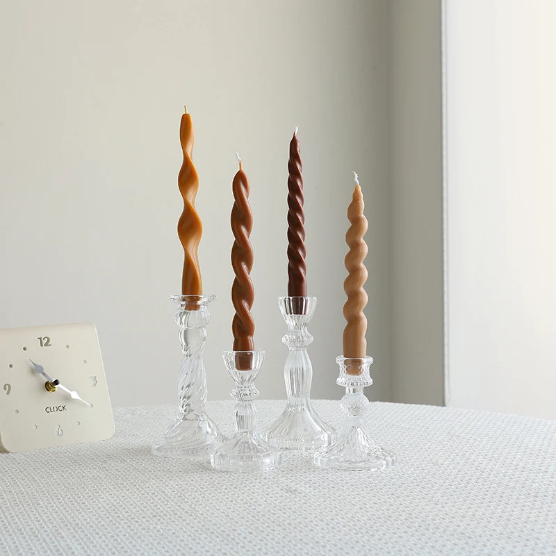 Twisted Tapered Decorative Candle Set with Sculpted Glass Holders