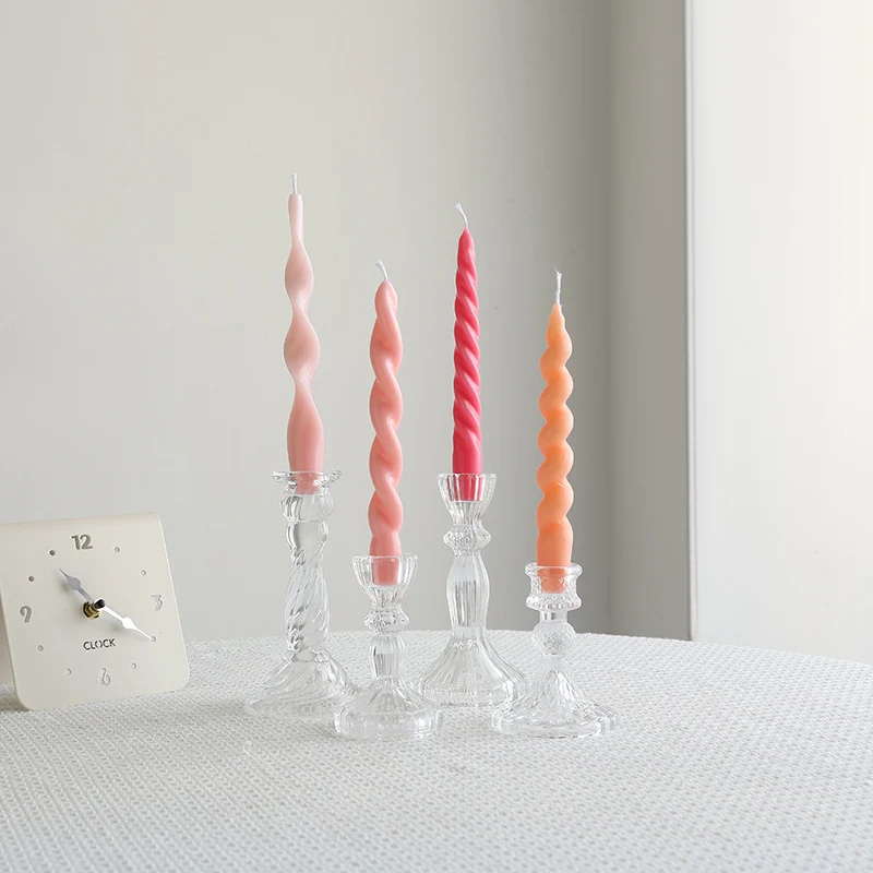 Twisted Tapered Decorative Candle Set with Sculpted Glass Holders