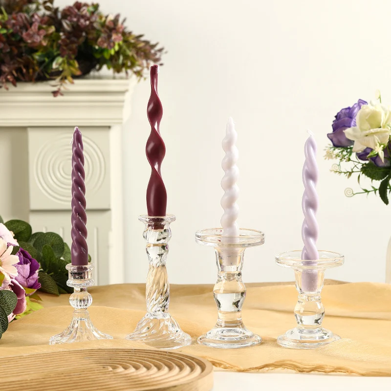 Twisted Tapered Decorative Candle Set with Sculpted Glass Holders