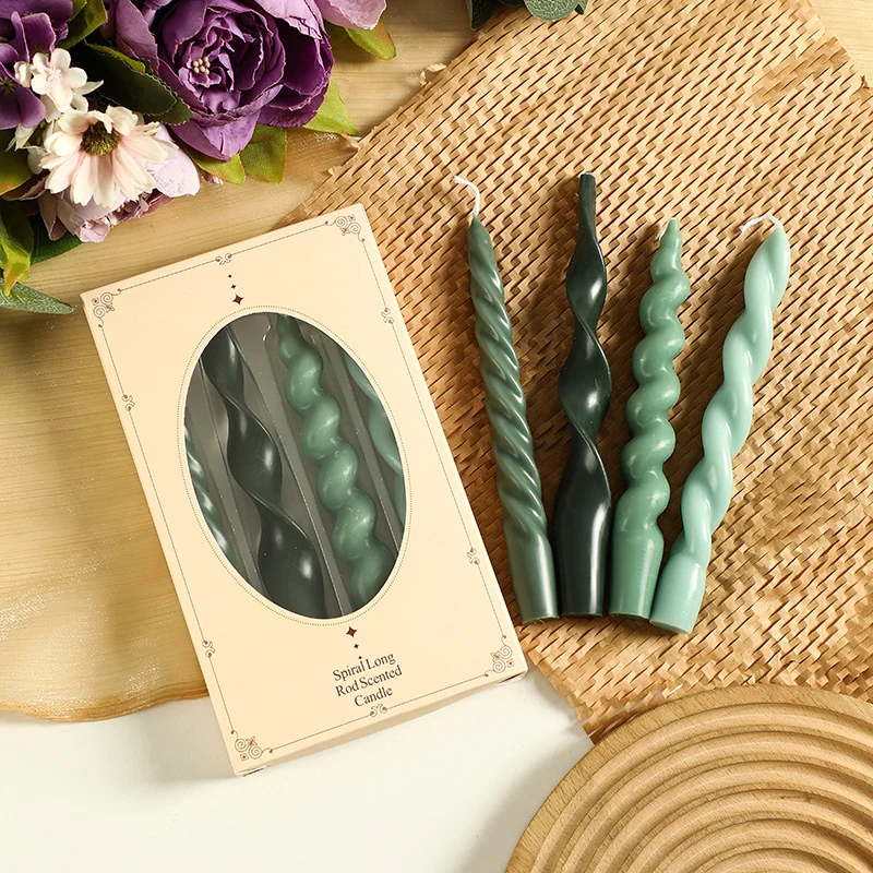 Twisted Tapered Decorative Candle Set with Sculpted Glass Holders