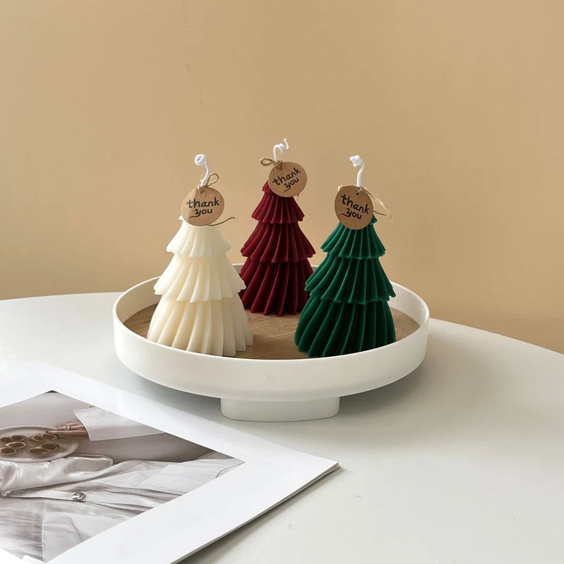 Tiered Pleated Sculptural Holiday Tree Candle Centerpiece
