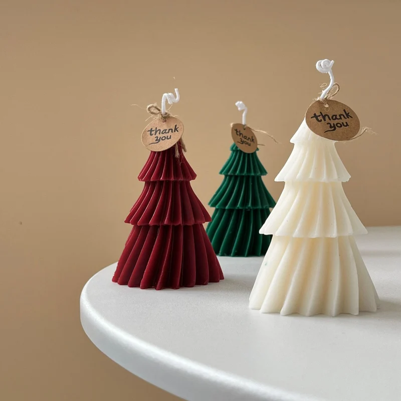 Tiered Pleated Sculptural Holiday Tree Candle Centerpiece
