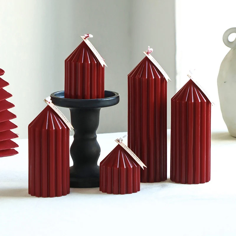 Textured Vertical-Ribbed Pointed-Top Decorative Pillar Candle