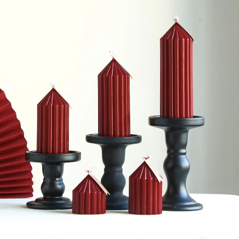 Textured Vertical-Ribbed Pointed-Top Decorative Pillar Candle
