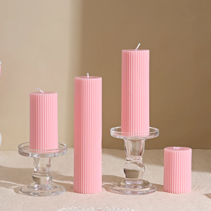 Textured Ribbed Short Pillar Candle with Slow-Burn Wax