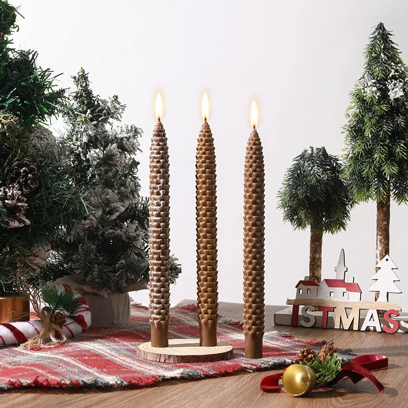 Textured Pinecone-Scale Sculptural Taper Candle