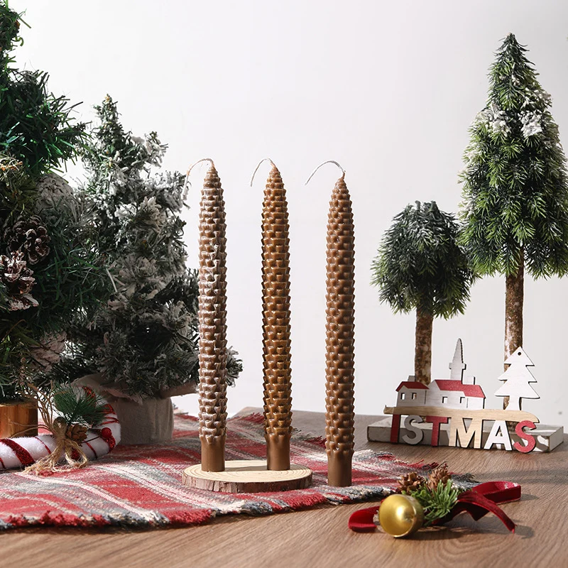 Textured Pinecone-Scale Sculptural Taper Candle