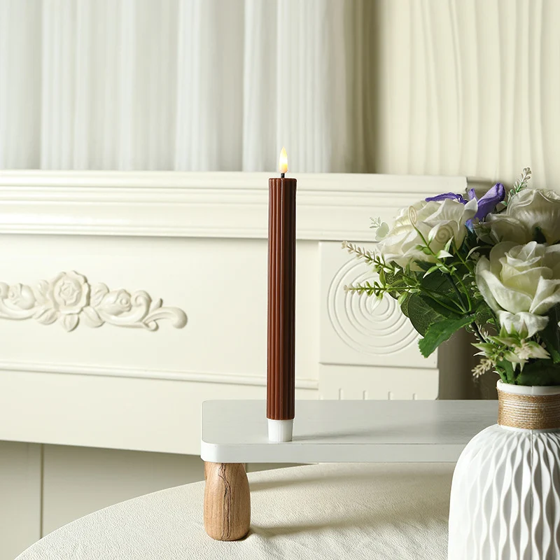 Tall Ribbed Taper Candle with Silicone Stabilizing Base
