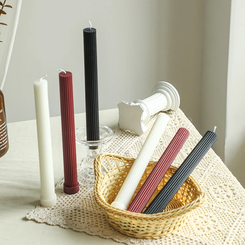Tall Ribbed Long-Lasting Dinner Taper Candle
