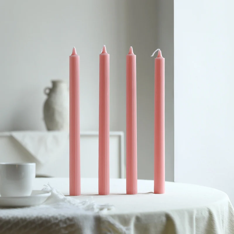 Tall Ribbed Dinner Taper Candle Set for Tabletop Decor