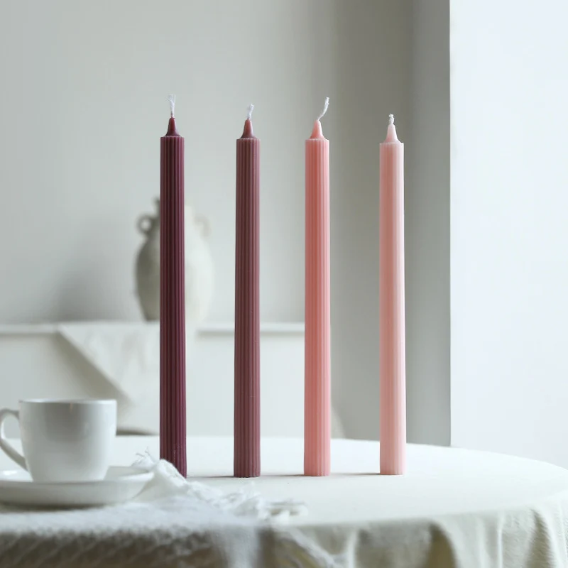 Tall Ribbed Dinner Taper Candle Set for Tabletop Decor