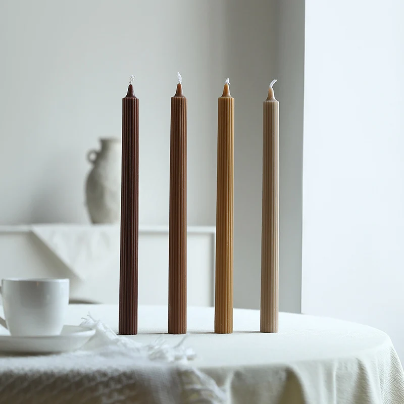Tall Ribbed Dinner Taper Candle Set for Tabletop Decor
