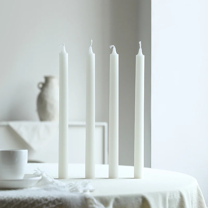 Tall Ribbed Dinner Taper Candle Set for Tabletop Decor