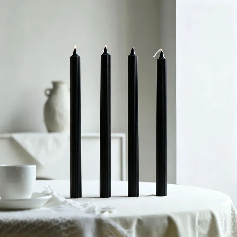 Tall Ribbed Dinner Taper Candle Set for Tabletop Decor