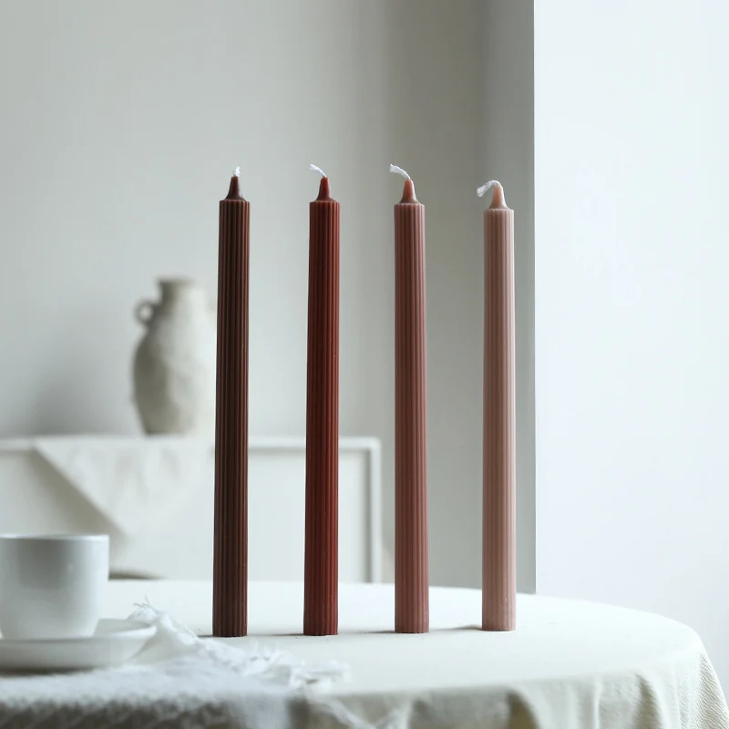 Tall Ribbed Dinner Taper Candle Set for Tabletop Decor