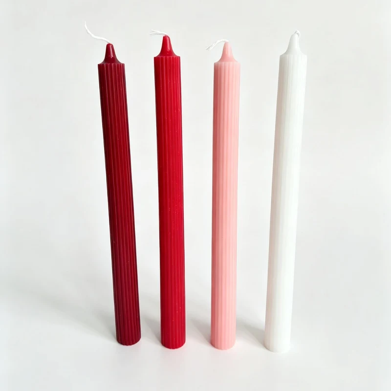 Tall Ribbed Dinner Taper Candle Set for Tabletop Decor