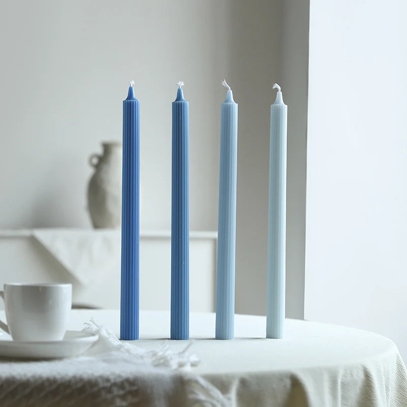 Tall Ribbed Dinner Taper Candle Set for Tabletop Decor