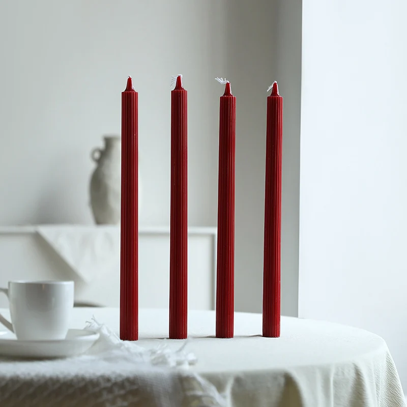 Tall Ribbed Dinner Taper Candle Set for Tabletop Decor
