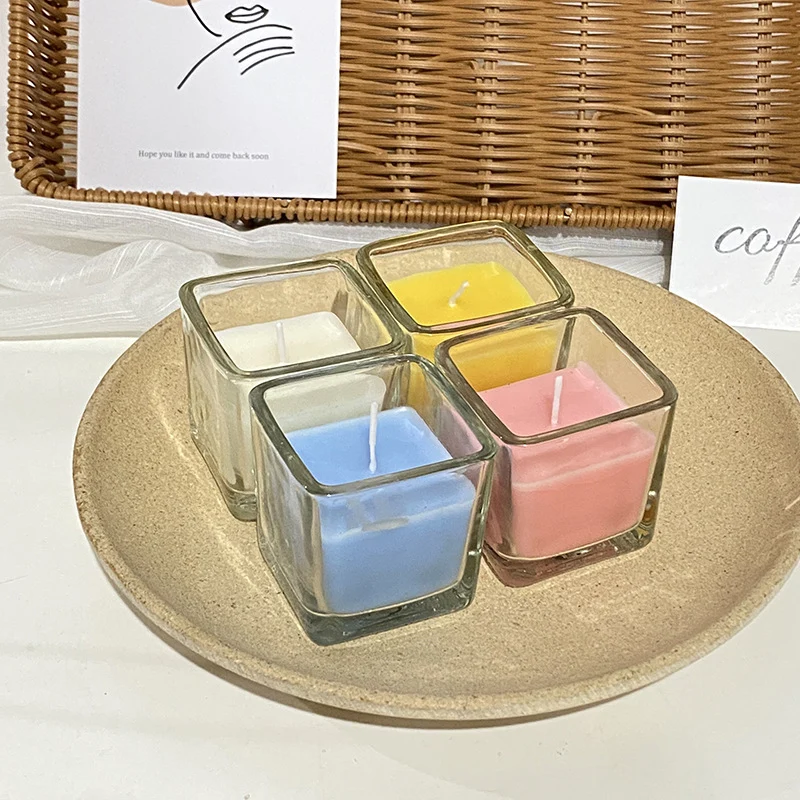 Square Glass Votive Scented Soy Candle with Cotton Wick Minimalist Vessel