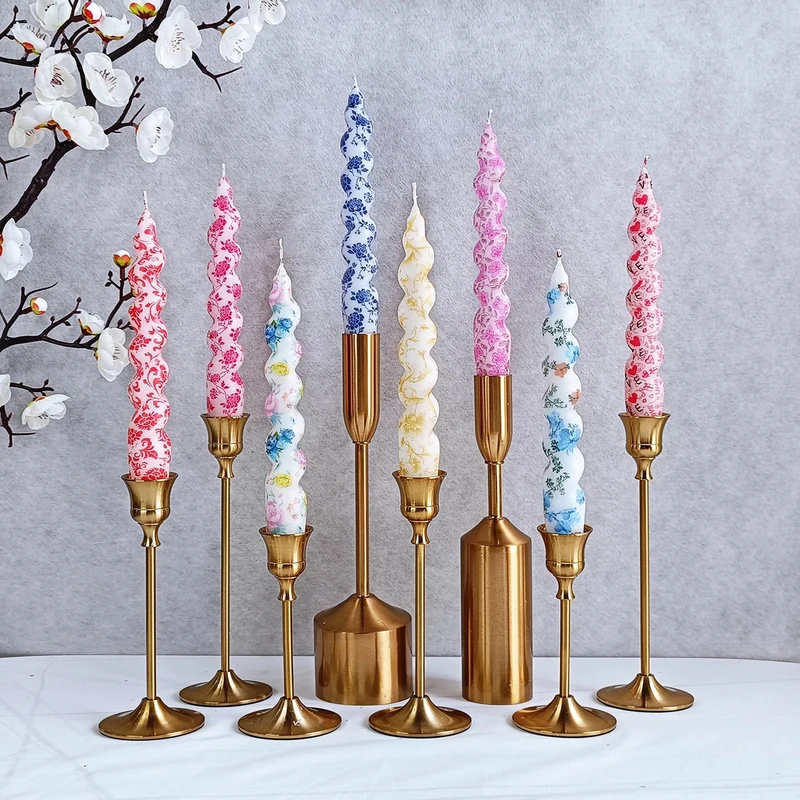 Spiral Printed Decorative Taper Candles for Table Centerpiece Styling