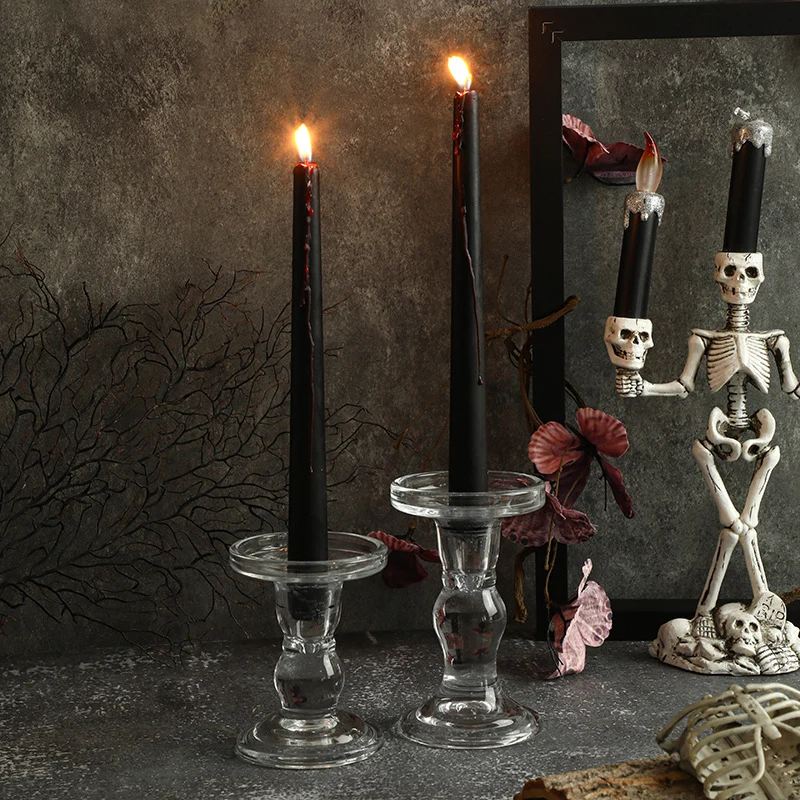 Skull-Shaped Decorative Wax Candle with Metal Pedestal Holder