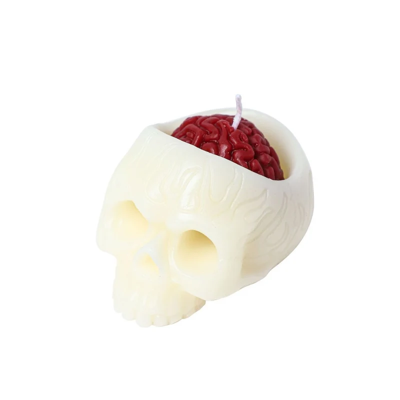 Skull-Shaped Decorative Candle with Exposed Brain Detail