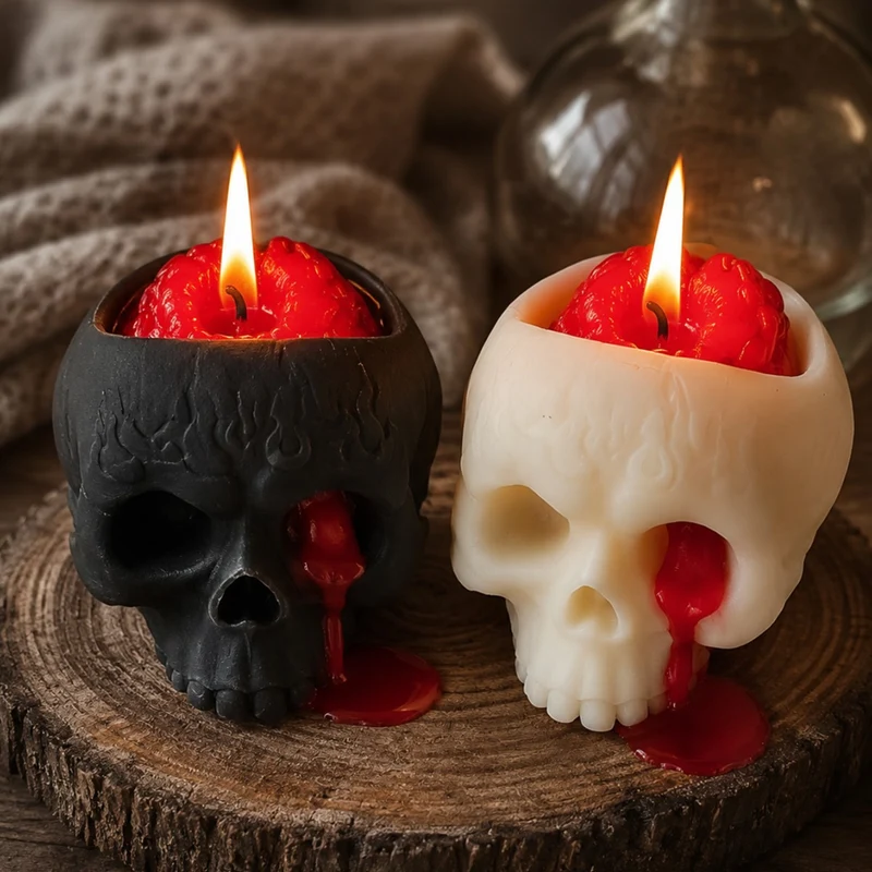Skull-Shaped Decorative Candle with Exposed Brain Detail