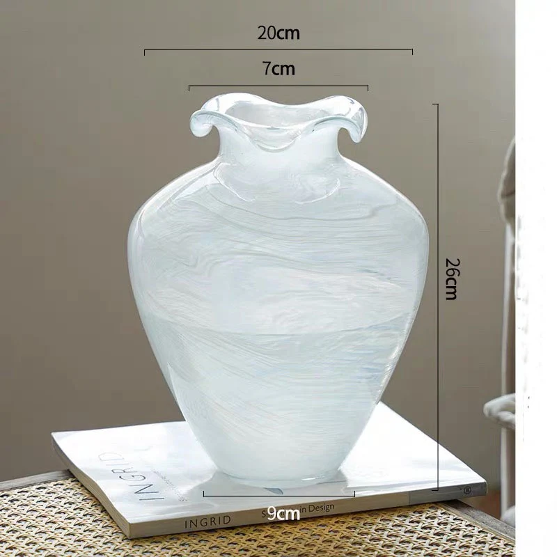 Mouth-blown gewölbte Glas dekorative Bodenvase Karnz