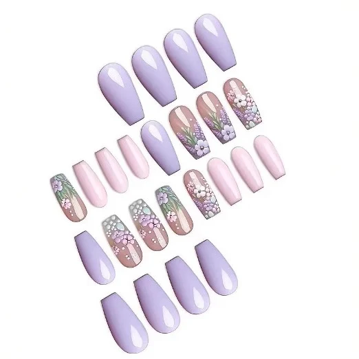 Floral Themed Acrylic Nail Art Enhancements Stornfield