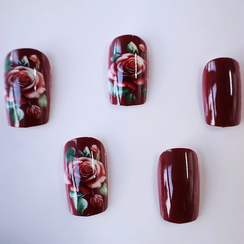 Floral Rose Acrylic Nail Art Stornfield