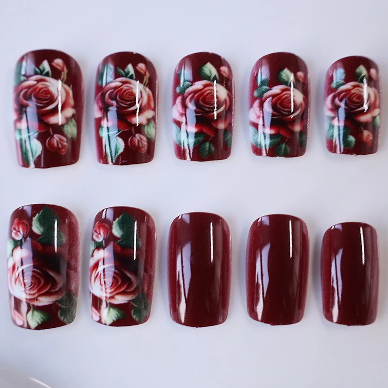 Floral Rose Acrylic Nail Art Stornfield