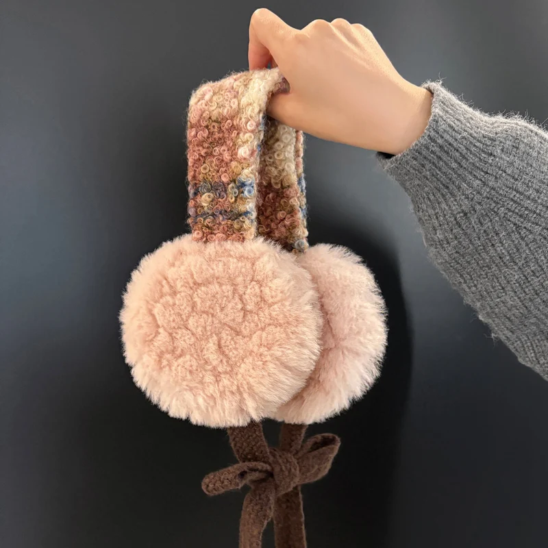 Plüschlockige Kunstfell-Runde Ohrenwärmer mit gemustertem Strickband Karnz