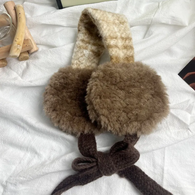Plüschlockige Kunstfell-Runde Ohrenwärmer mit gemustertem Strickband Karnz