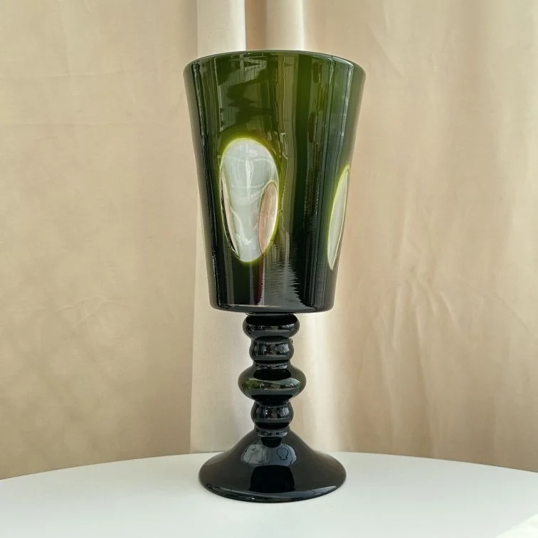 Tall Pedestal Handblown Decorative Goblet-Style Glass Vase with Stacked Stem Stornfield